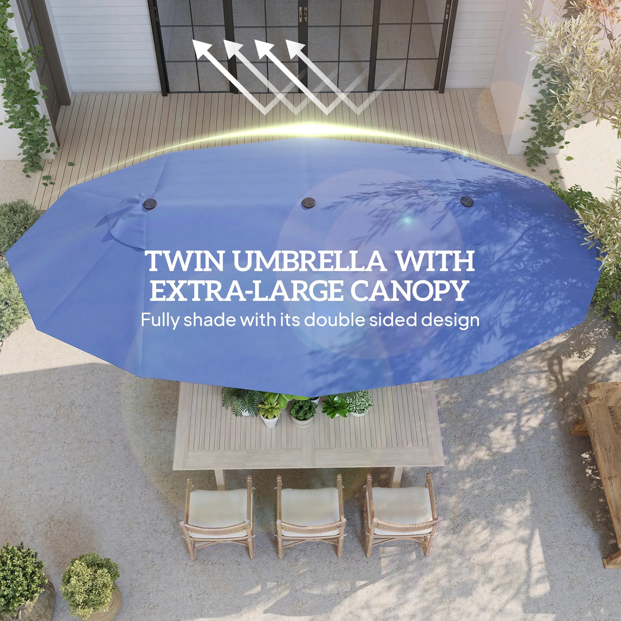 15ft Double-Sided Patio Umbrella, Twin Canopy, Crank, Blue Sun Umbrellas at Gallery Canada