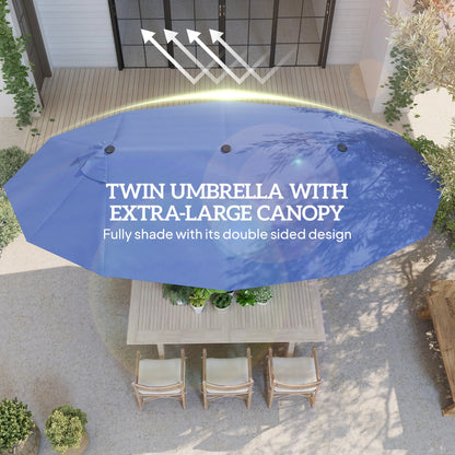 15ft Double-Sided Patio Umbrella, Twin Canopy, Crank, Blue Sun Umbrellas at Gallery Canada