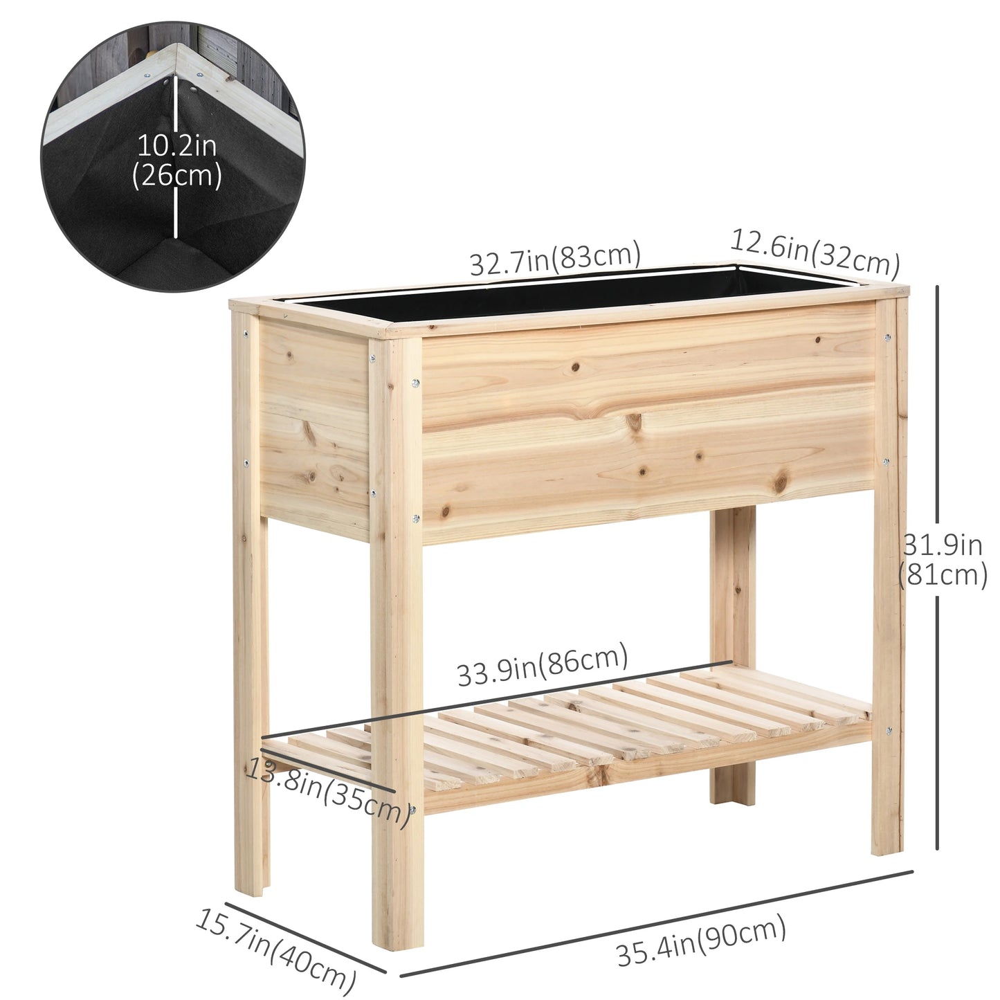 Elevated Planter Box with Storage, 36" x 16" x 32", Natural Elevated Garden Beds at Gallery Canada