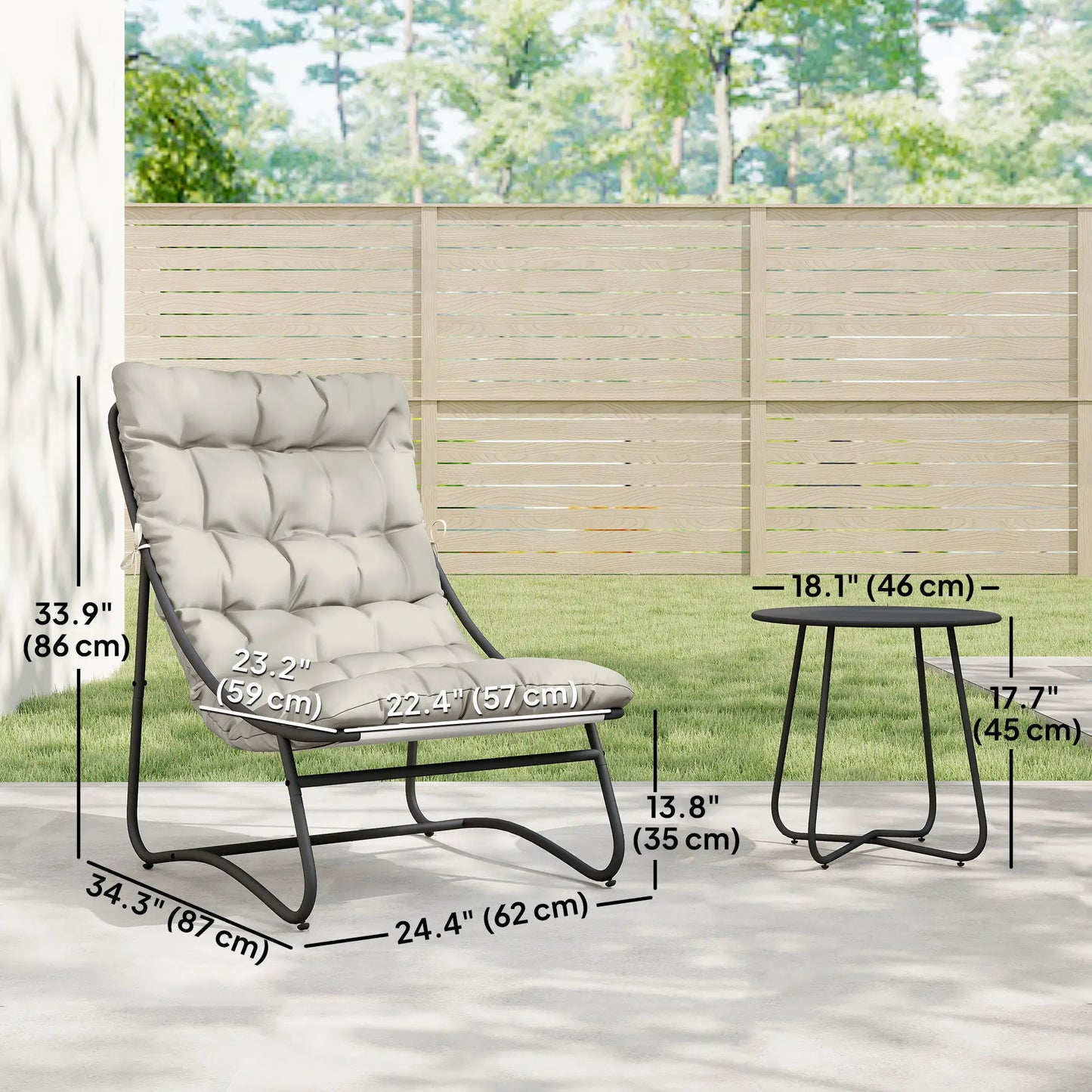 3 Piece Outdoor Bistro Set, Round Patio Table And Chairs, Light Grey