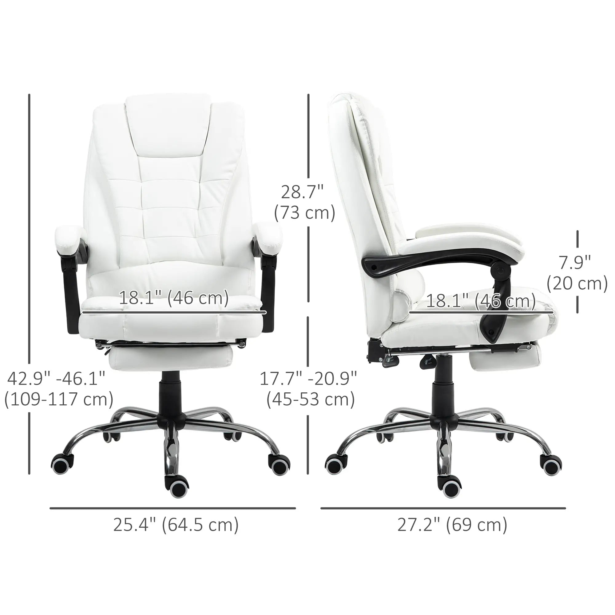 High Back Office Chair, PU Leather, Retractable Footrest, Padded Armrest, White Executive & Manager Chairs at Gallery Canada