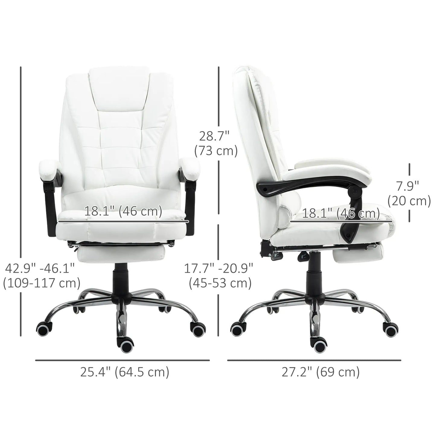 High Back Office Chair, PU Leather, Retractable Footrest, Padded Armrest, White Executive & Manager Chairs at Gallery Canada