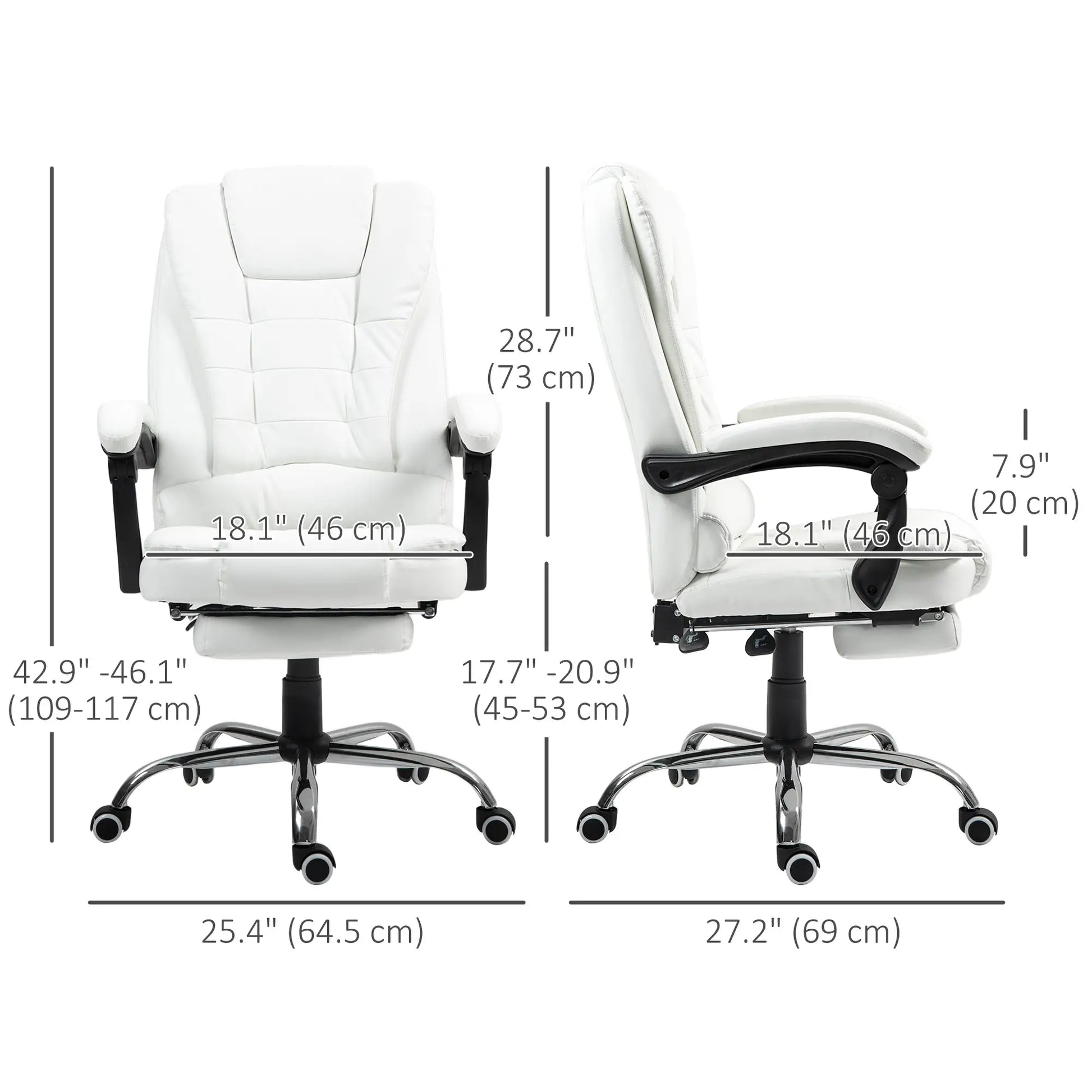 High Back Office Chair, PU Leather, Retractable Footrest, Padded Armrest, White Executive & Manager Chairs at Gallery Canada