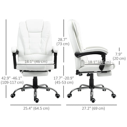High Back Office Chair, PU Leather, Retractable Footrest, Padded Armrest, White Executive & Manager Chairs at Gallery Canada