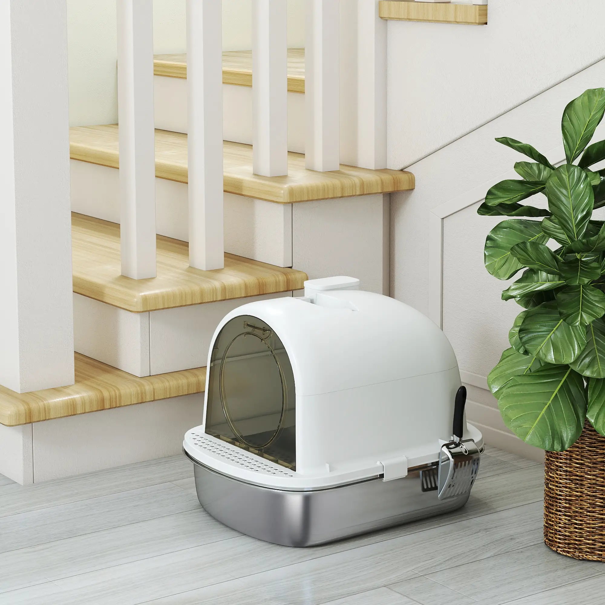 Enclosed Stainless Steel Litter Box, Metal, with Scoop, Deodorizer Bag, Handle Cat Litter Box Enclosures at Gallery Canada