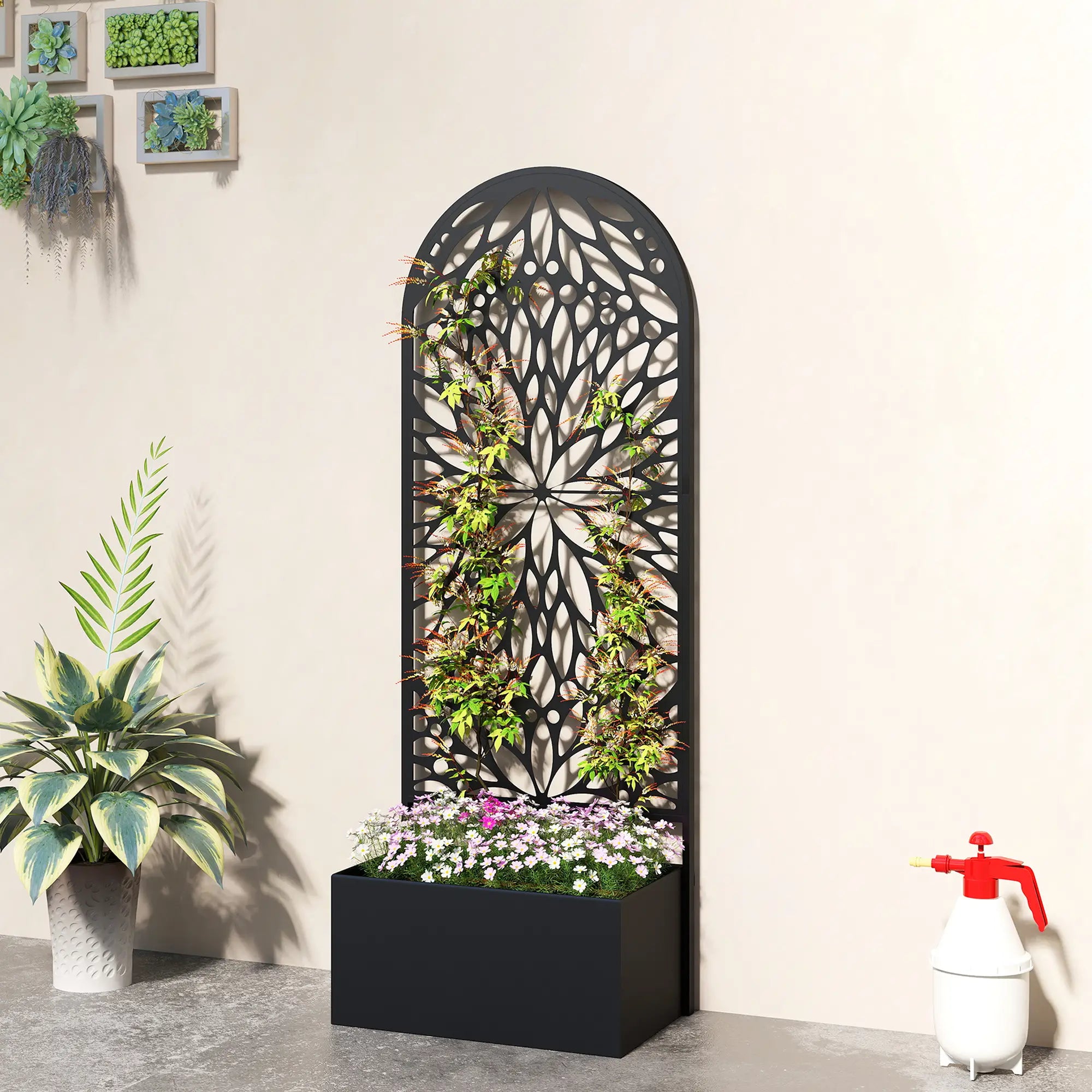 Metal Raised Garden Bed with Trellis, Freestanding Flower Bed Galvanized Planter Boxes at Gallery Canada