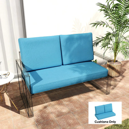 2 Seater 5" Thick Outdoor Seat Cushions, 7" Backrest, Turquoise Patio Chair Cushions at Gallery Canada