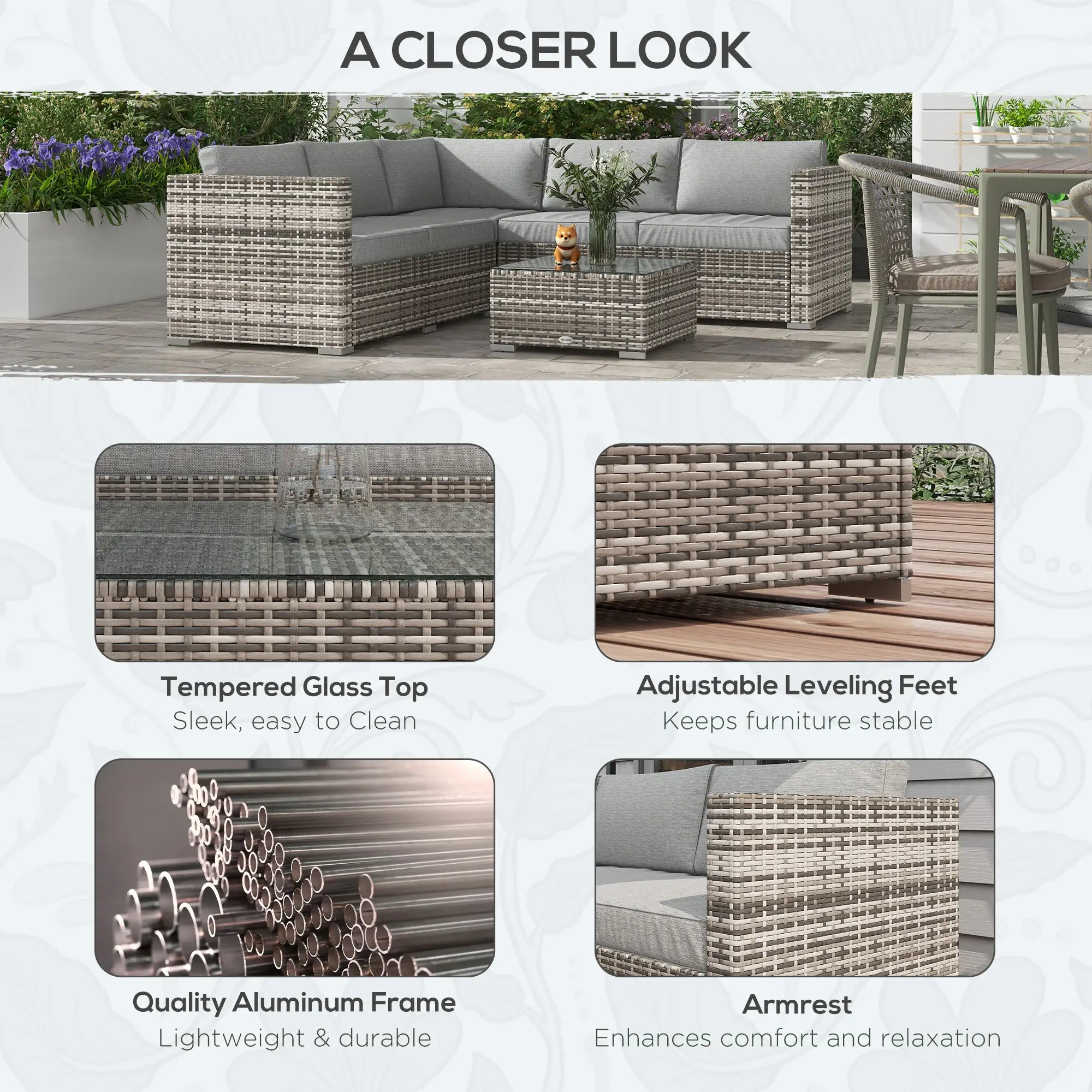 4 Piece Rattan Wicker Outdoor Conversation Set, Grey Patio Furniture Sets at Gallery Canada
