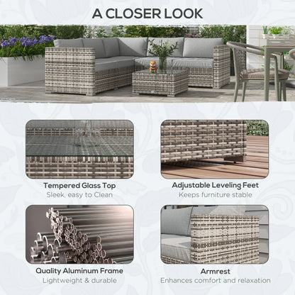 4 Piece Rattan Wicker Outdoor Conversation Set, Grey Patio Furniture Sets at Gallery Canada