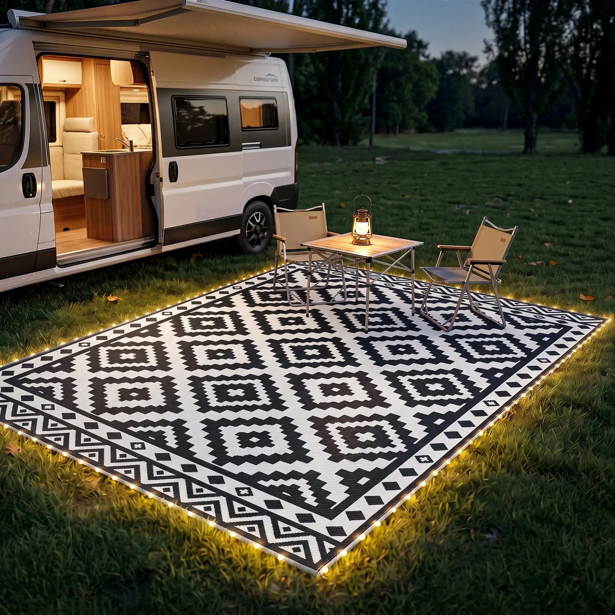 Reversible Plastic Straw Rug, LED Lights, 12' x 9' Outdoor Reversible Rugs at Gallery Canada