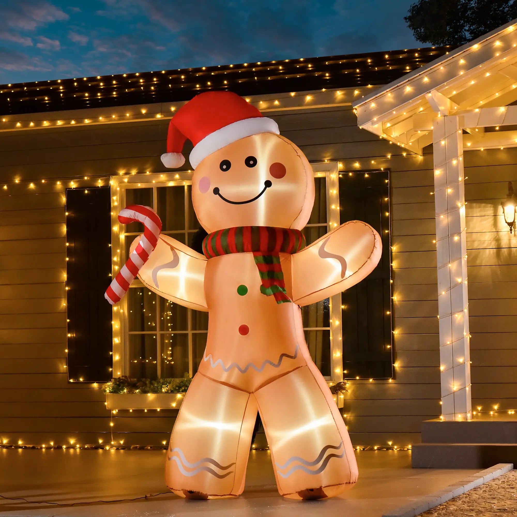 8ft Inflatable Gingerbread Man with Candy Cane, LED Lights Yard Decoration Christmas Inflatables at Gallery Canada