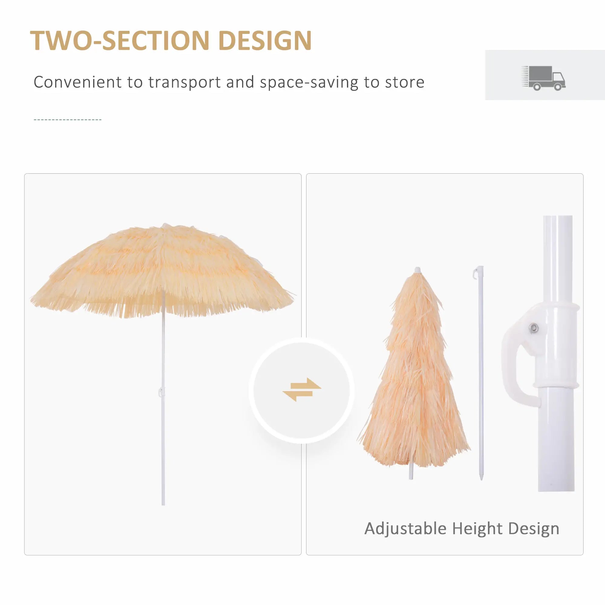 6FT Beach Umbrella, Tilt Sunshade, Adjustable Height, Wheat Beach Umbrellas at Gallery Canada