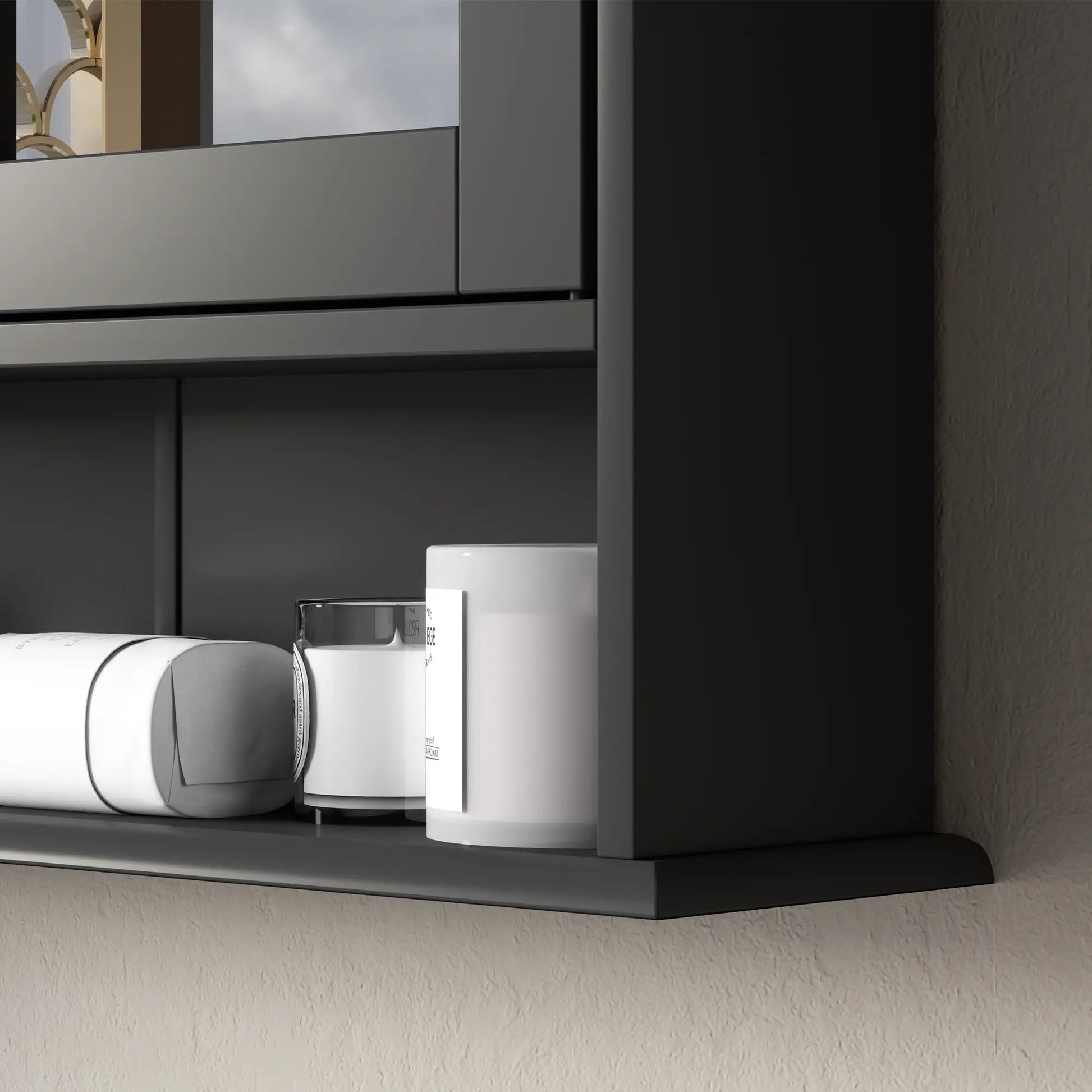 Wall-Mounted Medicine Cabinet, Double Doors, Open Shelf, Adjustable, Black Mirror Medicine Cabinets at Gallery Canada