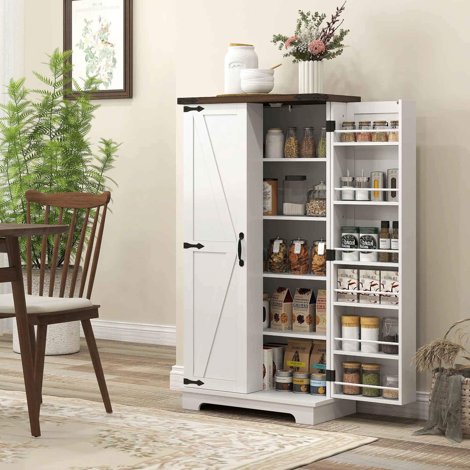 47" Kitchen Pantry Cabinet, Adjustable Shelves, White Kitchen Pantry Cabinets at Gallery Canada