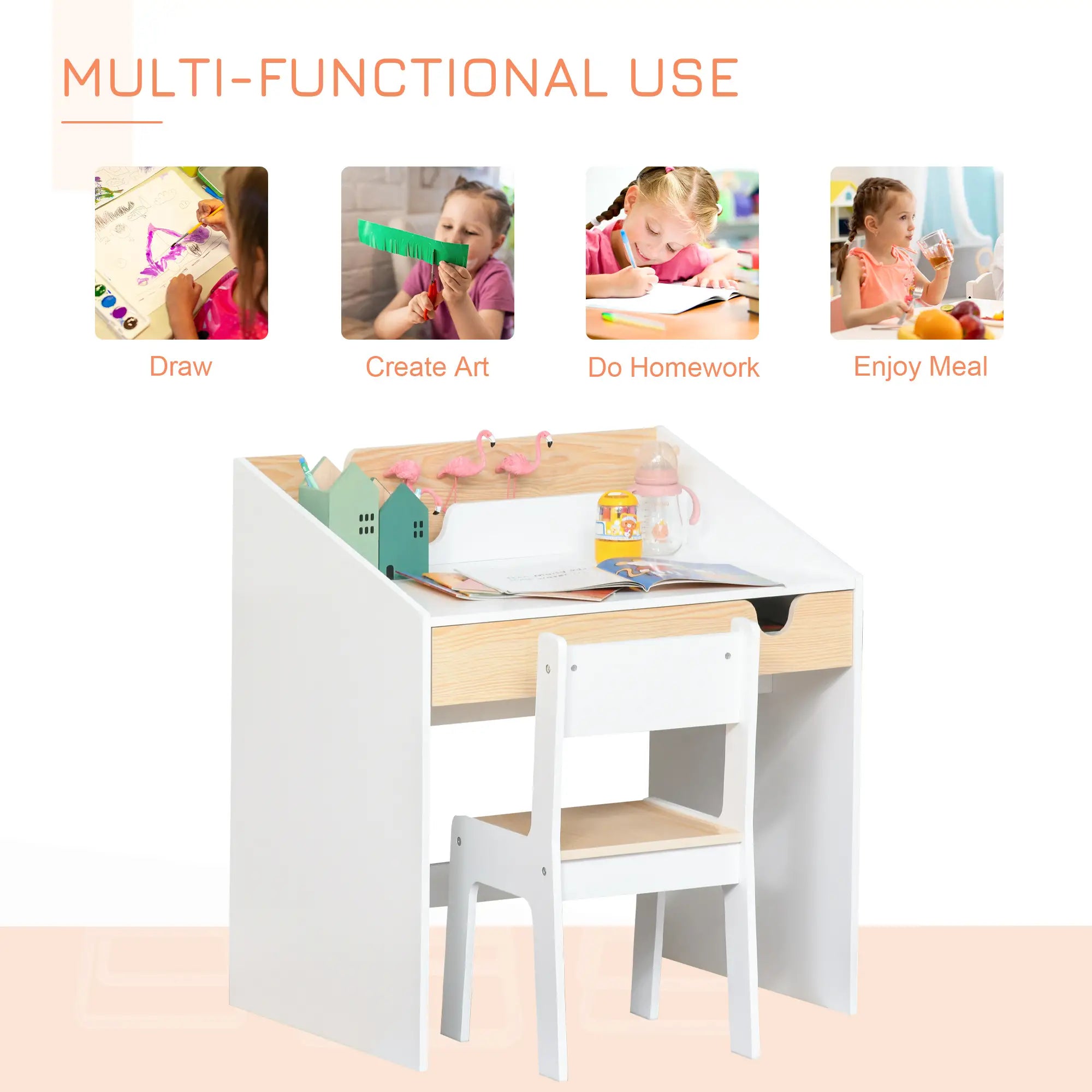 Kids Desk and Chair Set with Storage Drawer, for 6-10 Years Kids Desk Sets at Gallery Canada