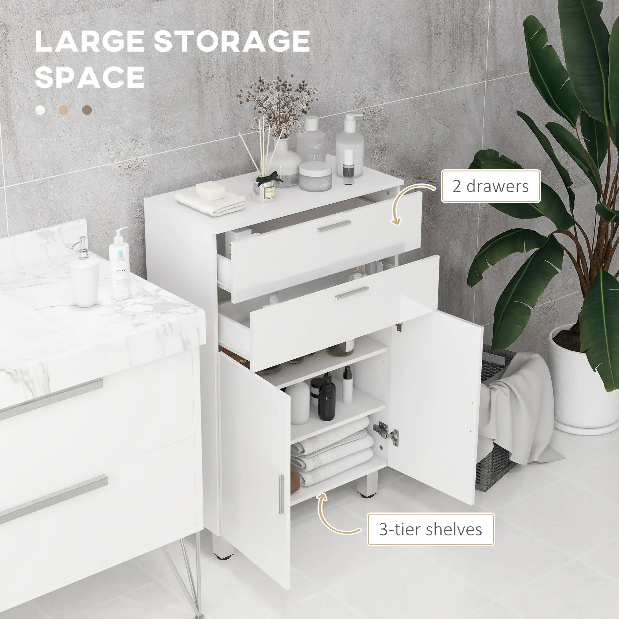 Bathroom Floor Cabinet, 2 High Gloss Drawers, White, White Freestanding Bathroom Cabinets at Gallery Canada