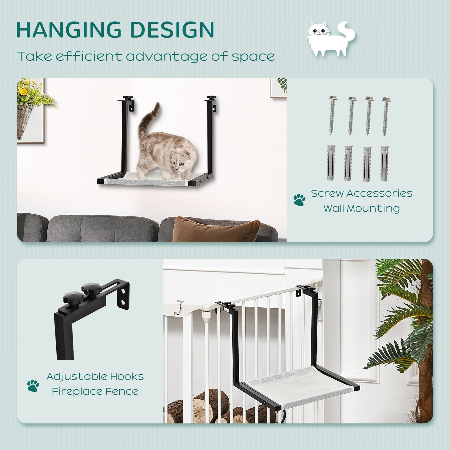 Wall-Mounted Cat Shelf, Kitten Perch, Kitty Furniture with Breathable Mesh Mat for Relaxing, Sleeping, Black at Gallery Canada