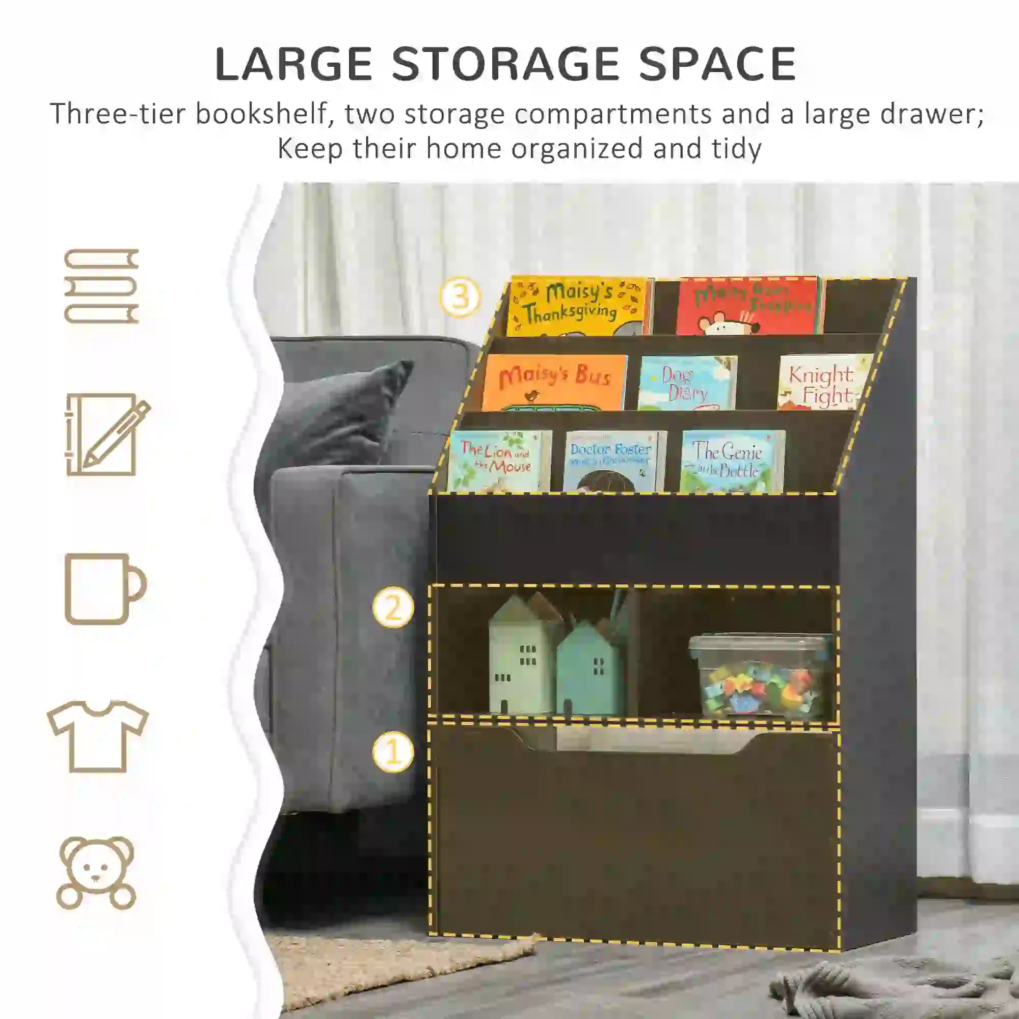 Kids Bookcase, Multi-Shelf Organizer with Drawer, Brown Baby & Kids Storage at Gallery Canada