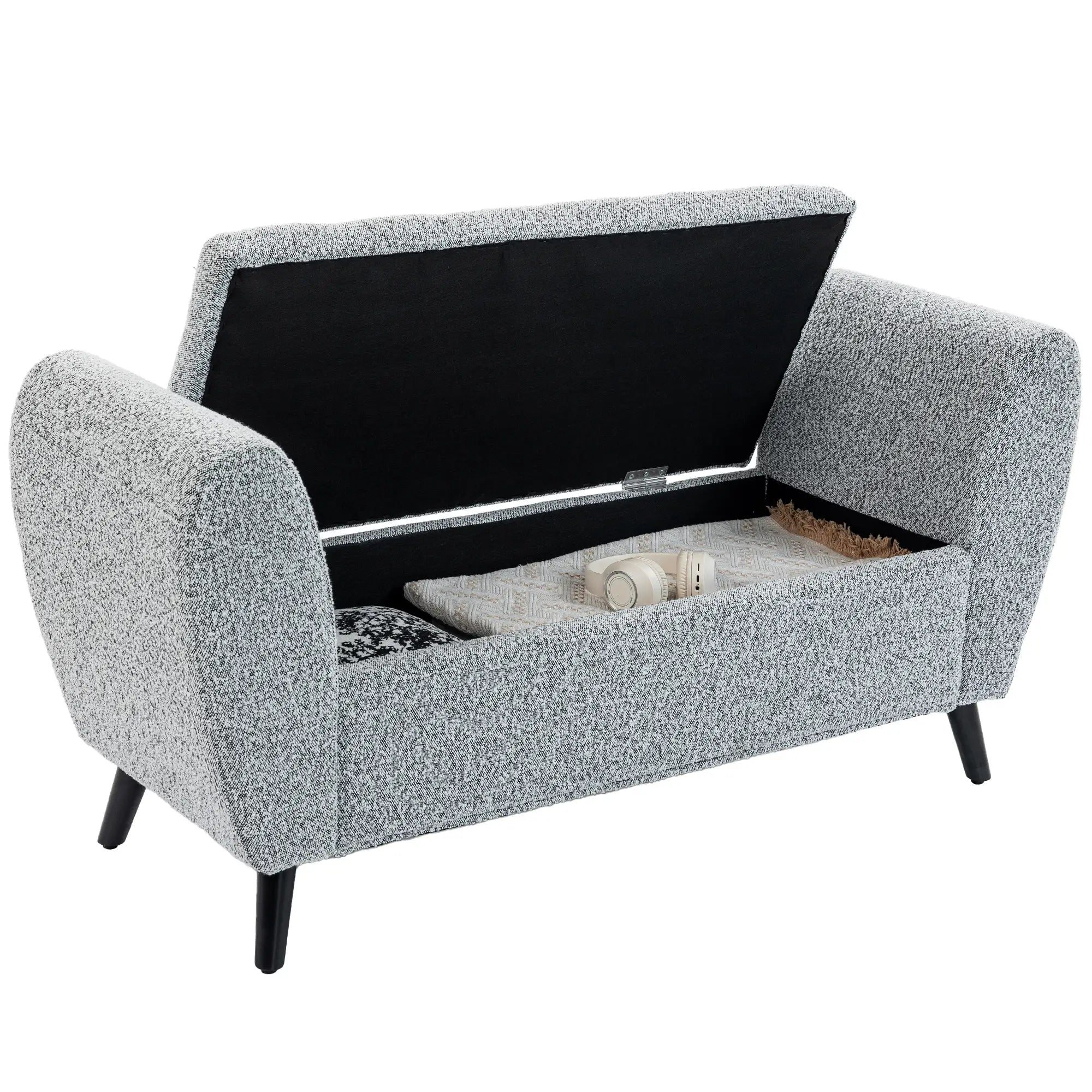 Upholstered Storage Bench with Arms, Modern Ottoman, Grey Storage Ottomans & Benches at Gallery Canada