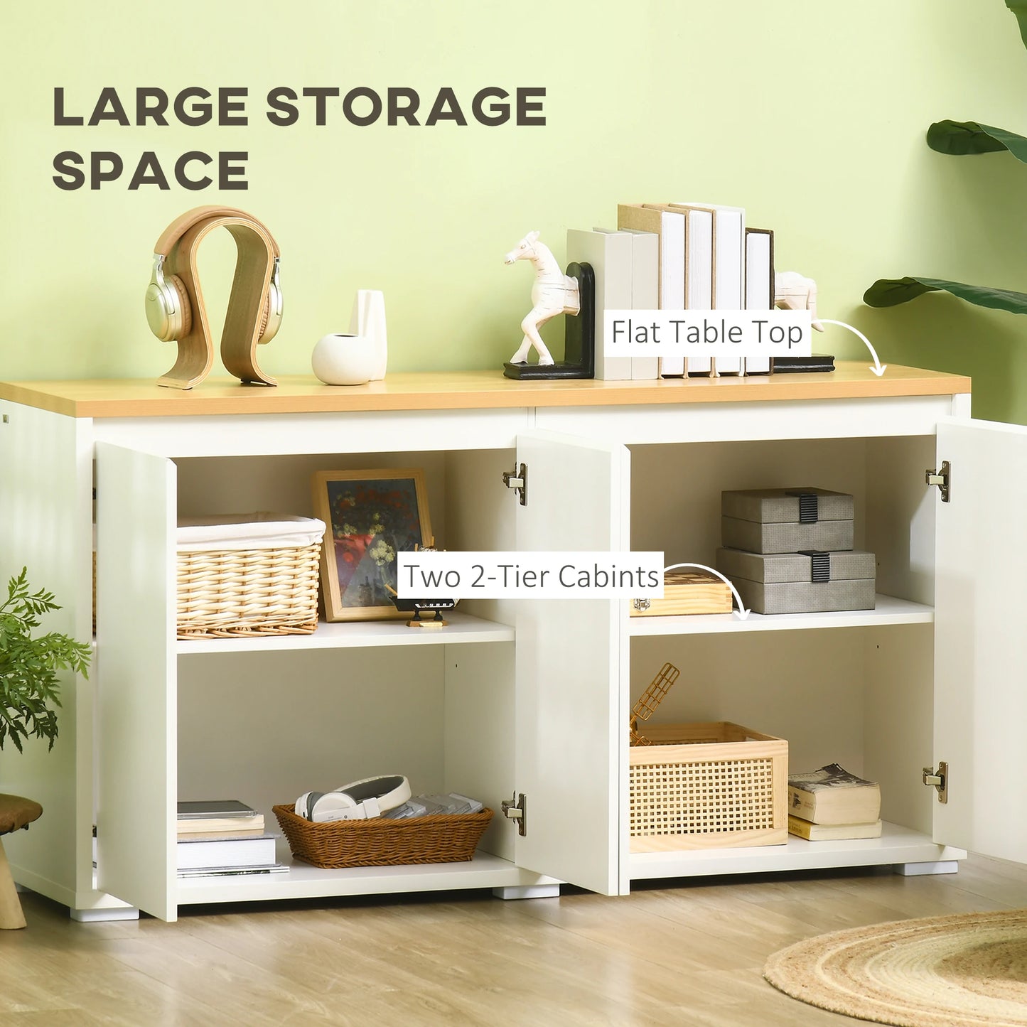 Sideboard Cabinet, Buffet Table, 2 Double Doors, Adjustable Shelves, White Bar Cabinets at Gallery Canada