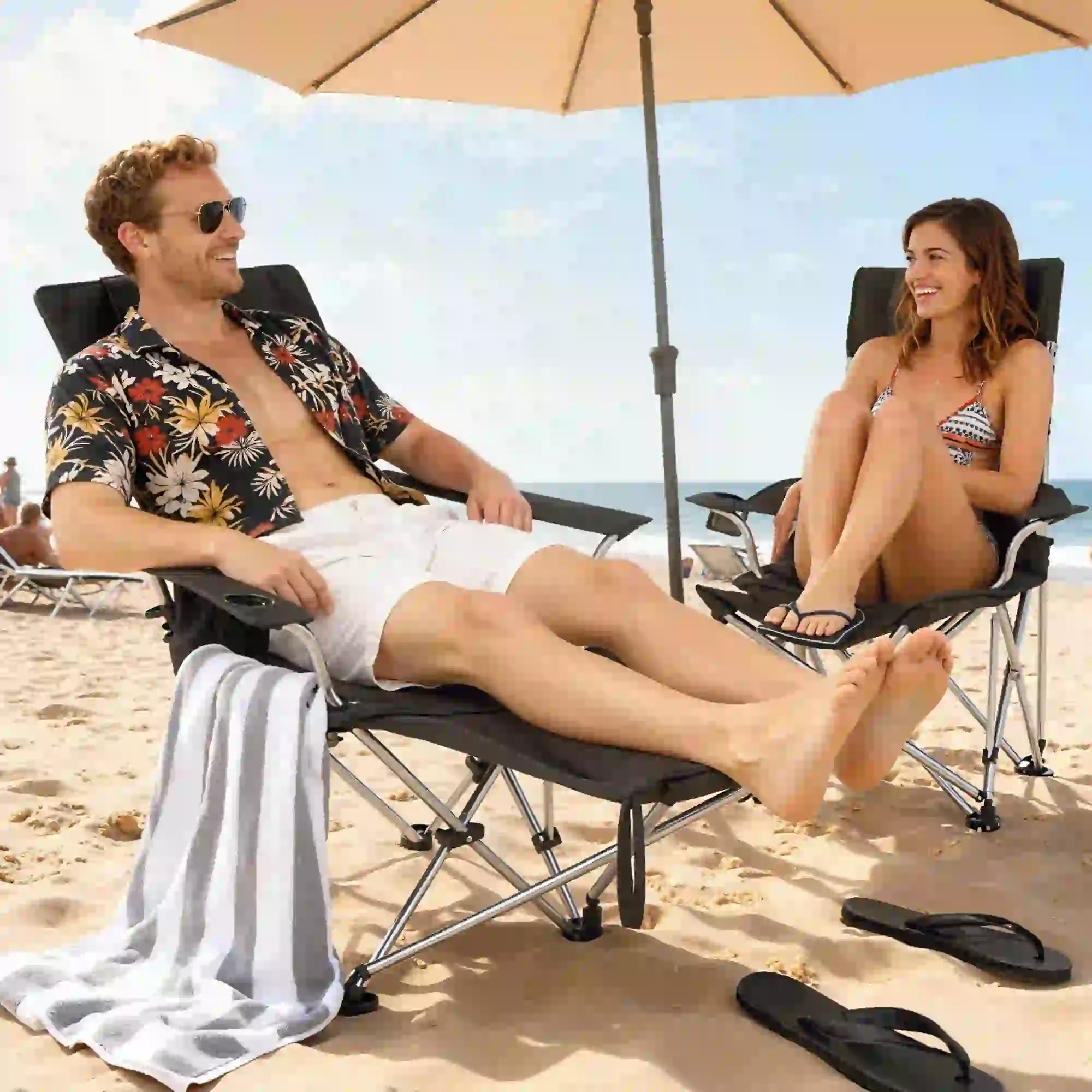 Set of 2 Reclining Camping Chairs with Foot Rest, Headrest, Cup Holder, Storage Bag, Black Picnic Tables & Camping Chairs at Gallery Canada
