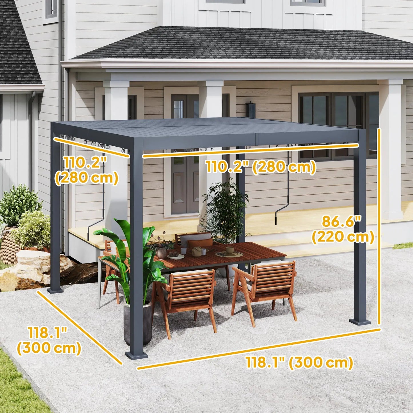 10' x 10' Adjustable Metal Roof Pergola, Aluminum Frame, Drainage System Pergolas at Gallery Canada
