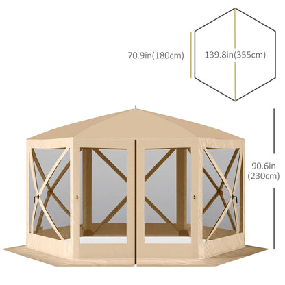12' x 12' Hexagon Pop Up Screen Tent, Camping Shelter, Beige Pop Up Canopies at Gallery Canada