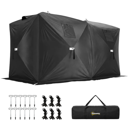 4 Person Pop-Up Ice Fishing Tent, Portable Shelter, Black Ice Fishing Tents Black at Gallery Canada