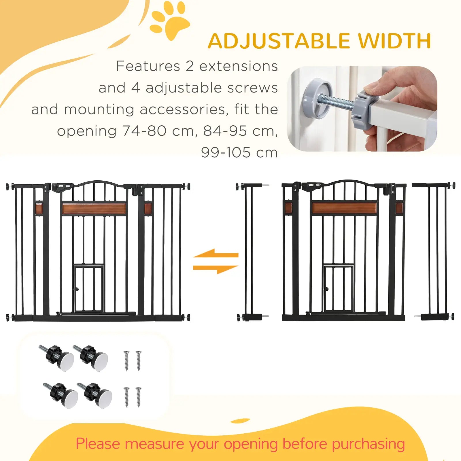 29.1''-41.3'' Extra Wide Dog Gate, Cat Door, Pressure Fit, Auto Close Houses, Kennels & Pens at Gallery Canada