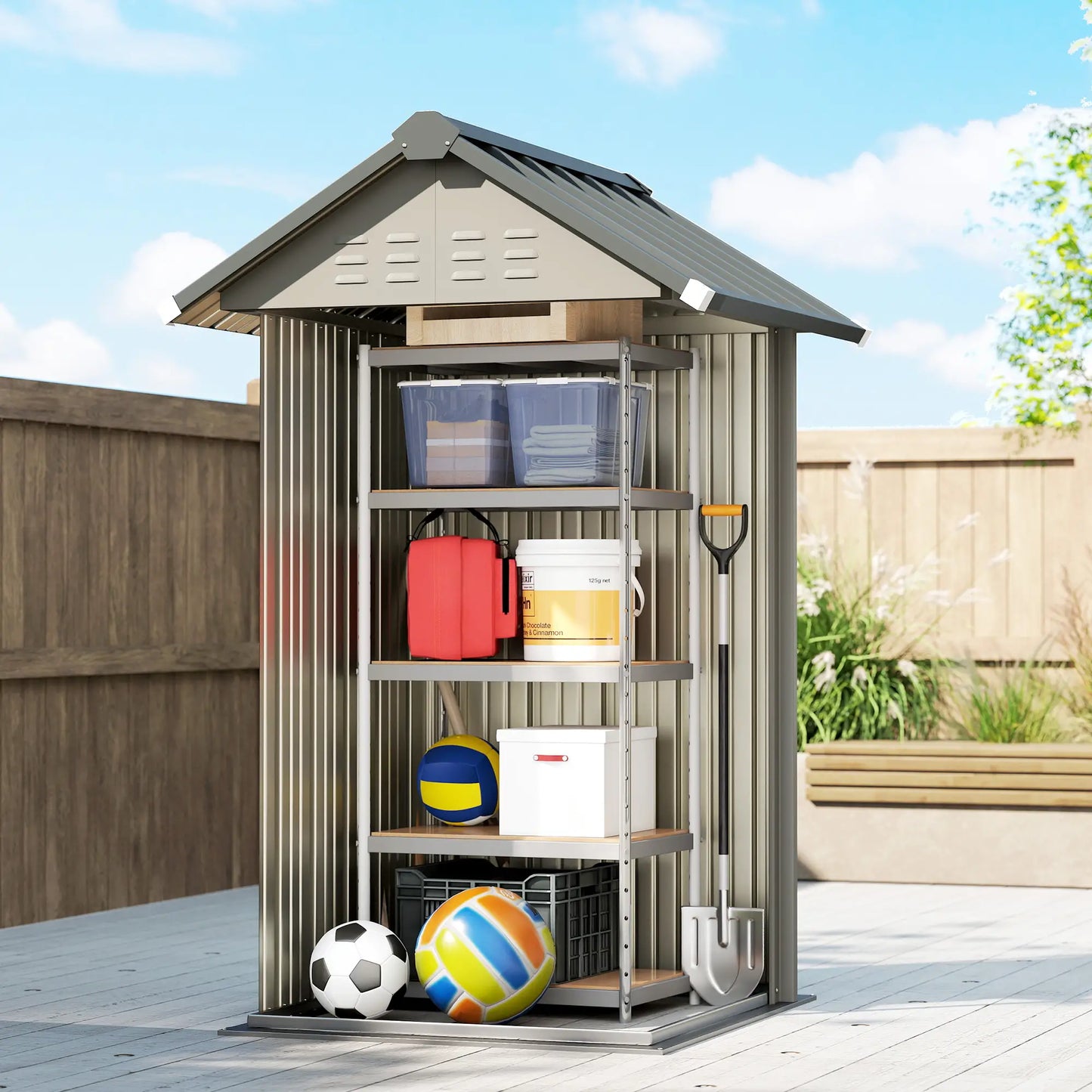 Outdoor Storage Shed With Lockable Door, Metal Garden Shed With 4 Vents Sheds at Gallery Canada