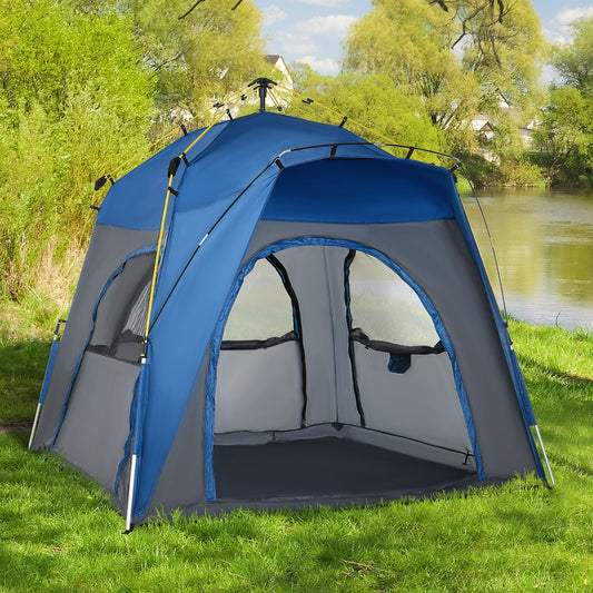 Instant Automatic Camping Tent w/ 4 Doors and 4 Windows, Outdoor Easy Pop Up Tent, Portable Backpacking Dome Shelter, 4 Person, Grey - Gallery Canada