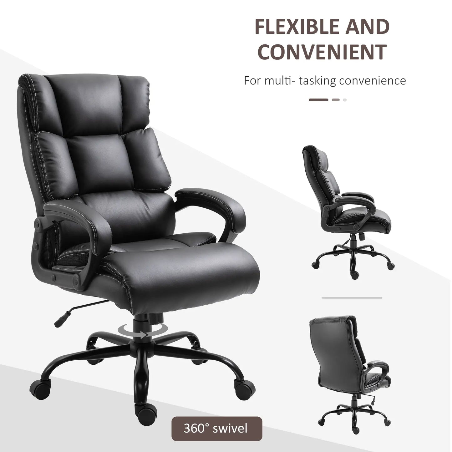 Ergonomic Office Chair, Adjustable Height, PU Leather, 360 Swivel, 400lbs, Black Executive & Manager Chairs at Gallery Canada