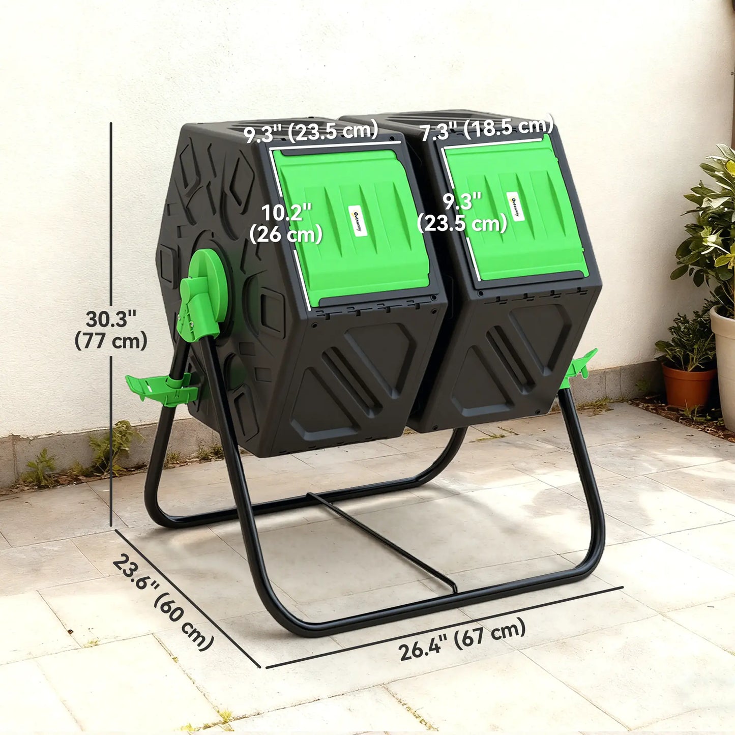 Rotating Composter, Dual Chamber Bin, 24 Vents, Steel Legs, 34.5 Gallon, Green Garden Accessories at Gallery Canada