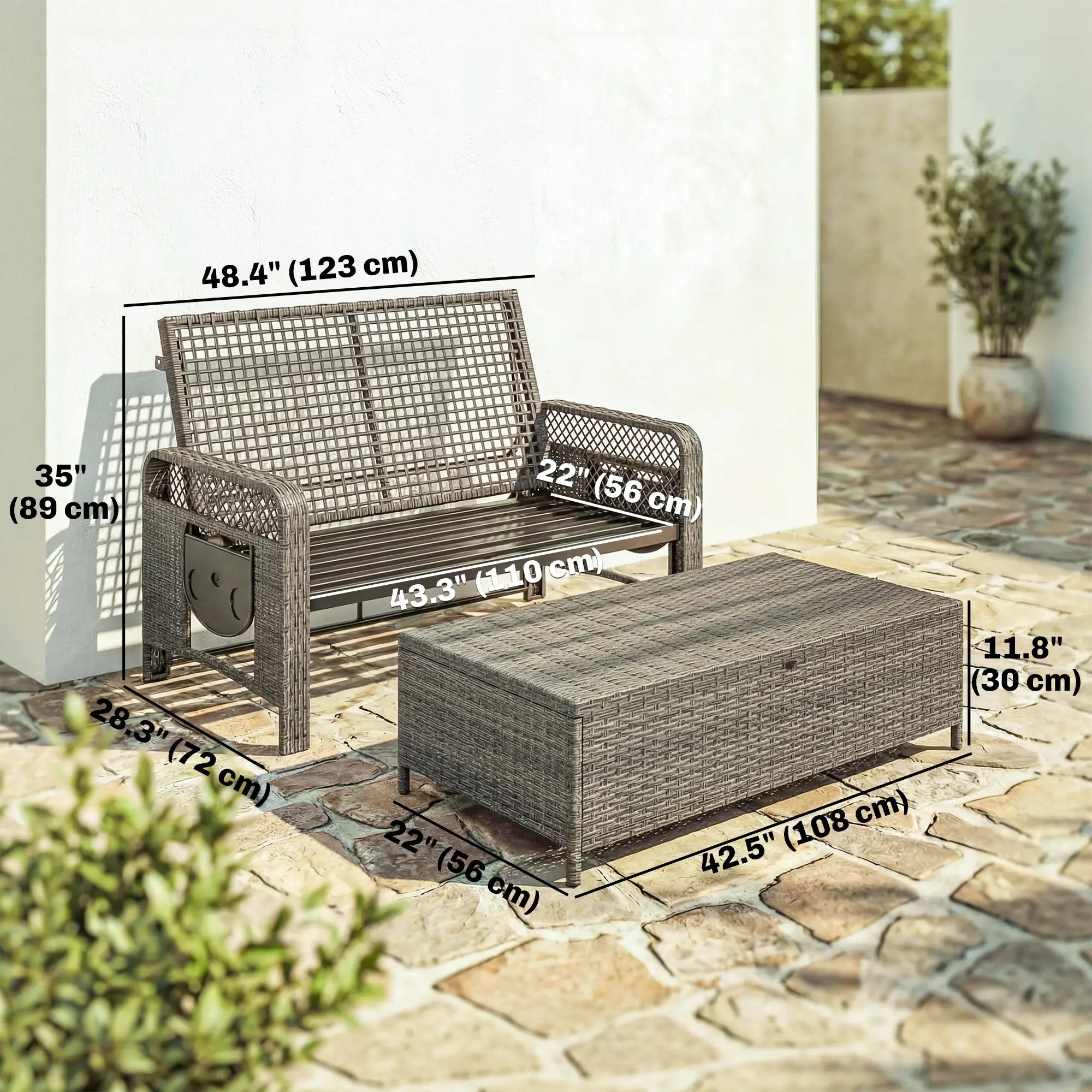 Patio Lounge Chair Set, 2 Pieces With Cushions, Adjustable Backrest, Side Trays Wicker Chaise Loungers at Gallery Canada