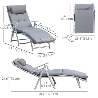 Outdoor Folding Chaise Lounge, Adjustable Backrest, Cushion, Headrest, Grey Lounger Chairs at Gallery Canada