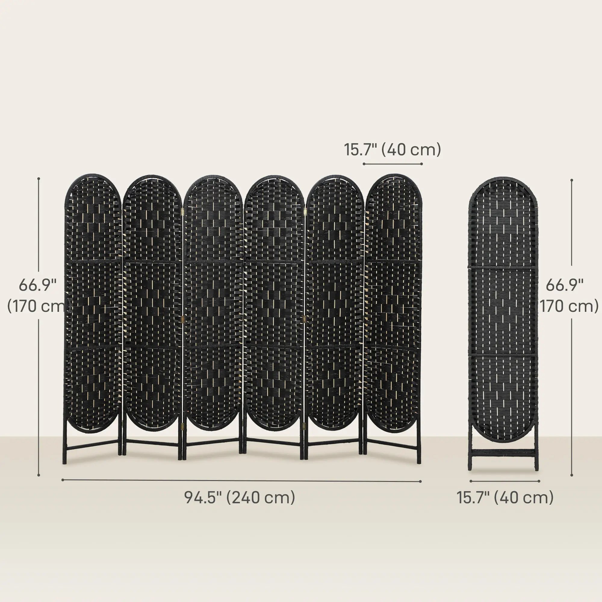Bohemian Privacy Screen, 6 Panel Folding Room Divider, Arched Top, Black Room Dividers at Gallery Canada