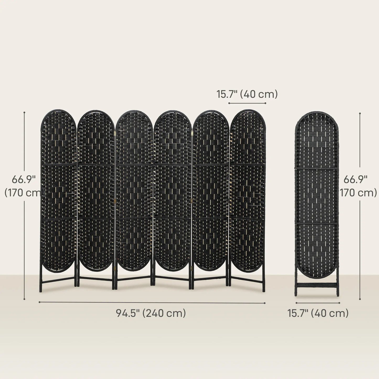 Bohemian Privacy Screen, 6 Panel Folding Room Divider, Arched Top, Black Room Dividers at Gallery Canada