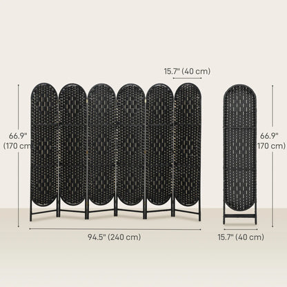Bohemian Privacy Screen, 6 Panel Folding Room Divider, Arched Top, Black Room Dividers at Gallery Canada