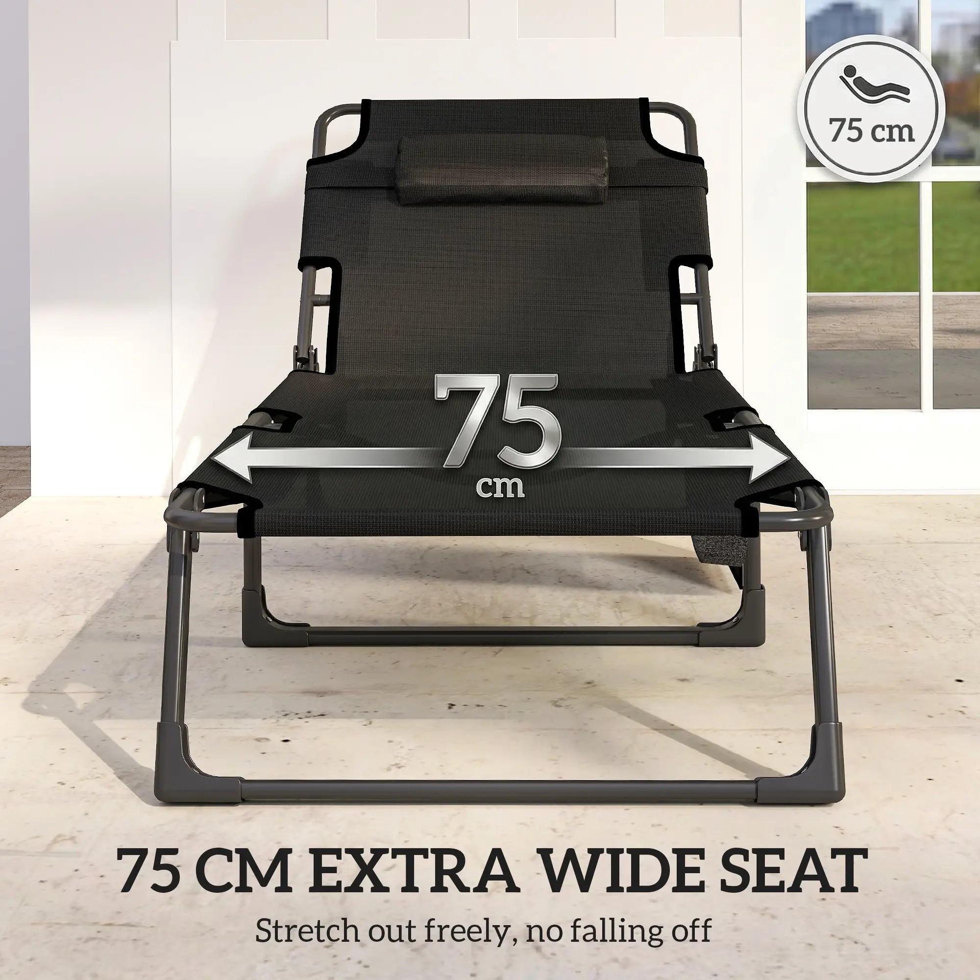 75 cm Wide Folding Chaise Lounge Chair, Outdoor Tanning Chair, Camping Cot, Grey/Blue Lounger Chairs at Gallery Canada