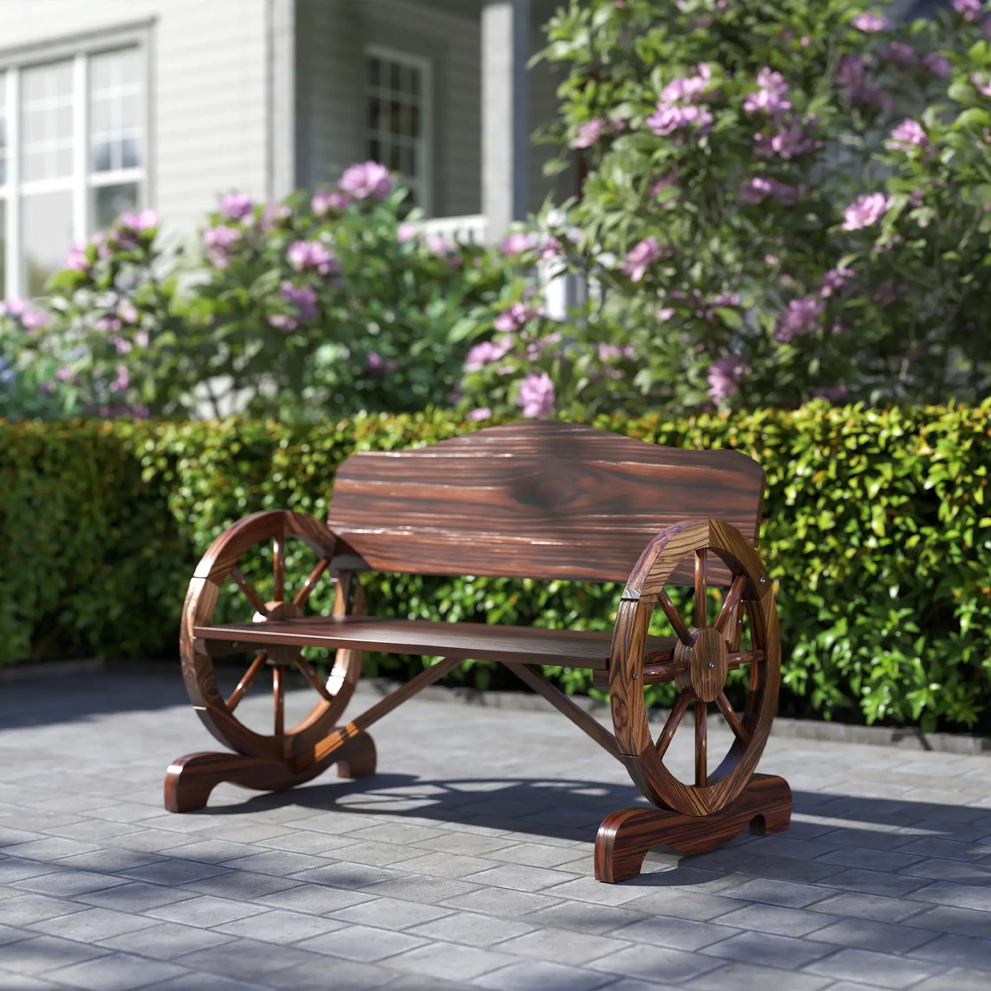 Wooden Outdoor Bench, Garden Patio Loveseat, 528LBS Capacity, Carbonized Outdoor Benches at Gallery Canada
