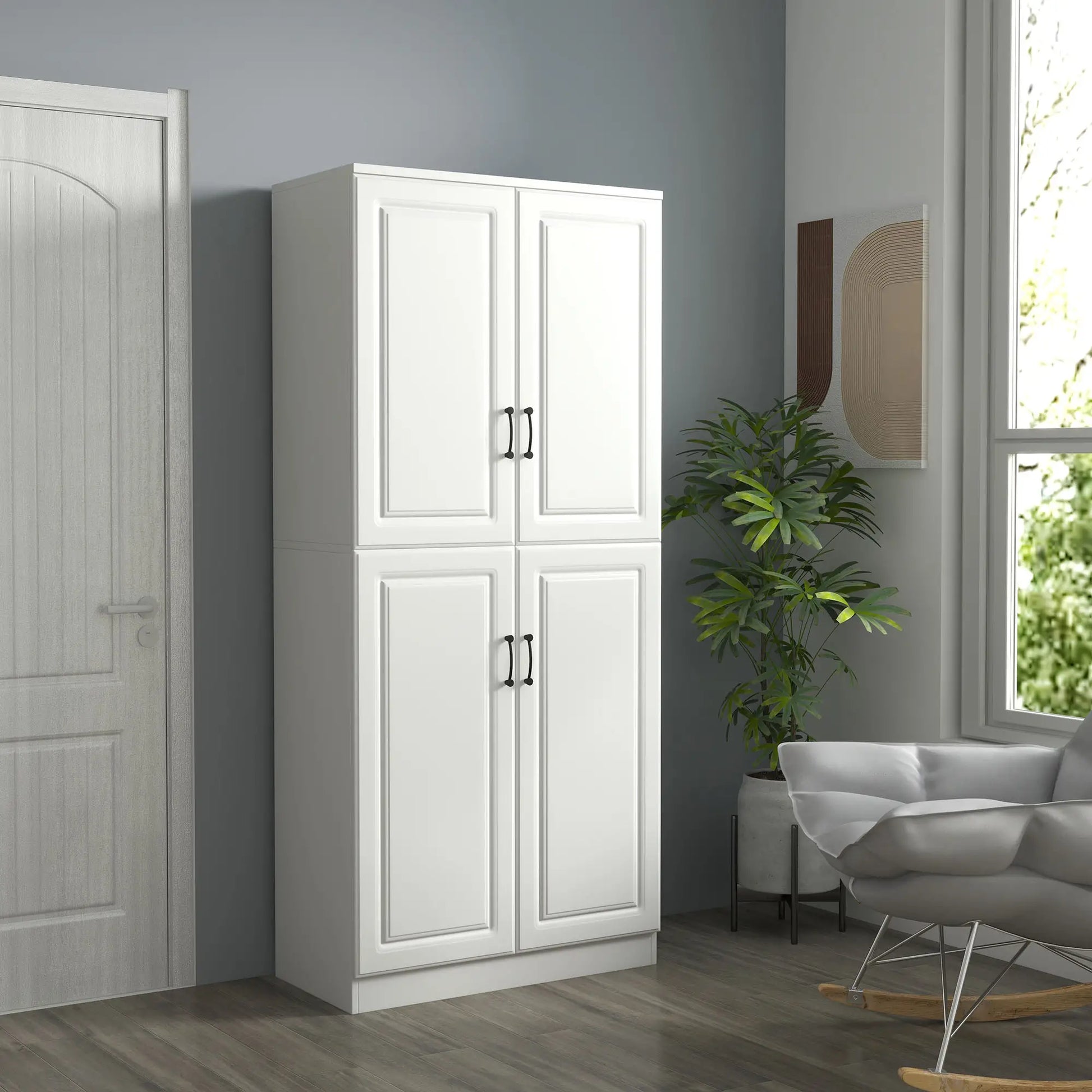 71" Freestanding Kitchen Pantry Cabinet, 4 Doors, Adjustable Shelves, White Kitchen Pantry Cabinets at Gallery Canada