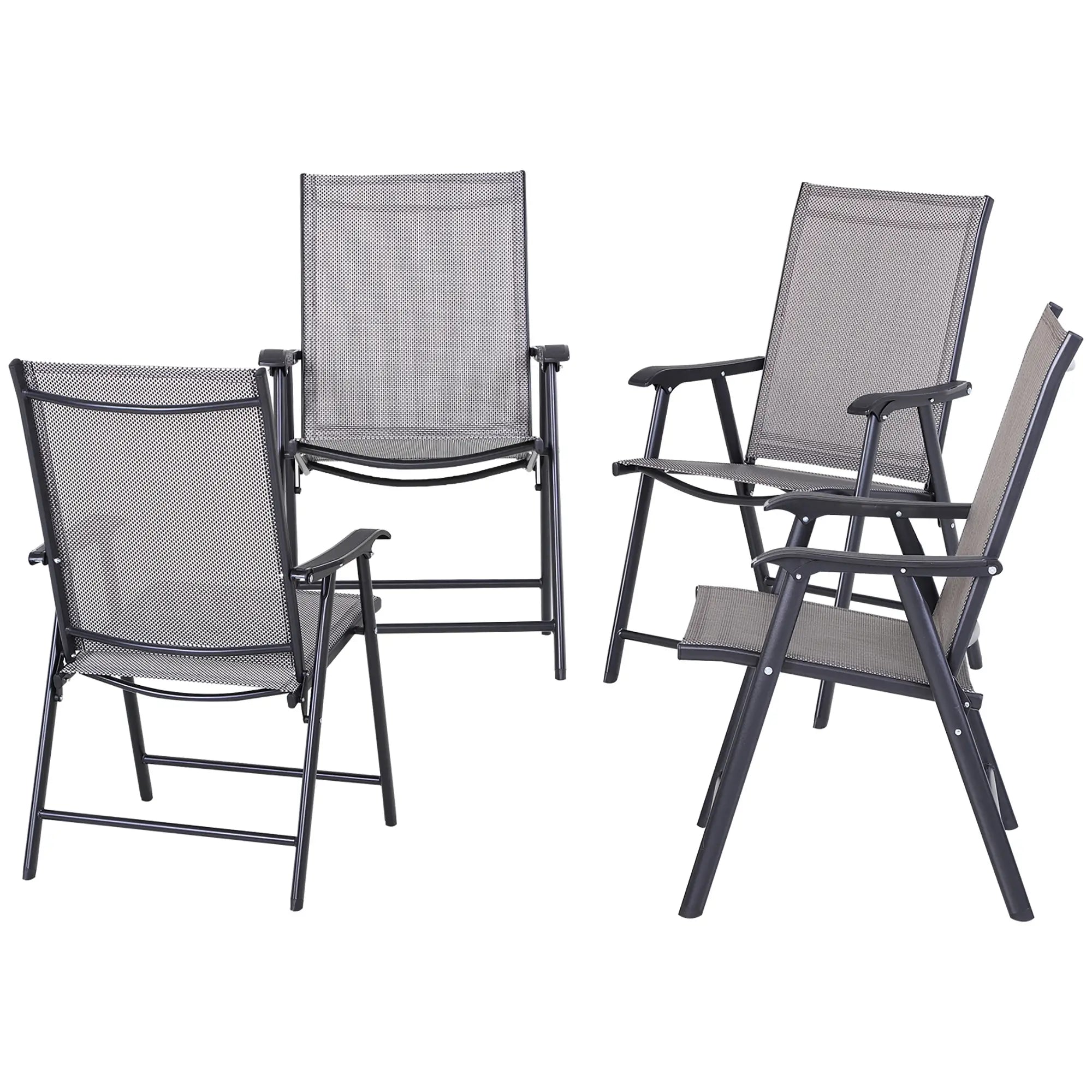 4-Piece Folding Chair Set, Outdoor Furniture with Armrests, Grey Patio Chairs at Gallery Canada