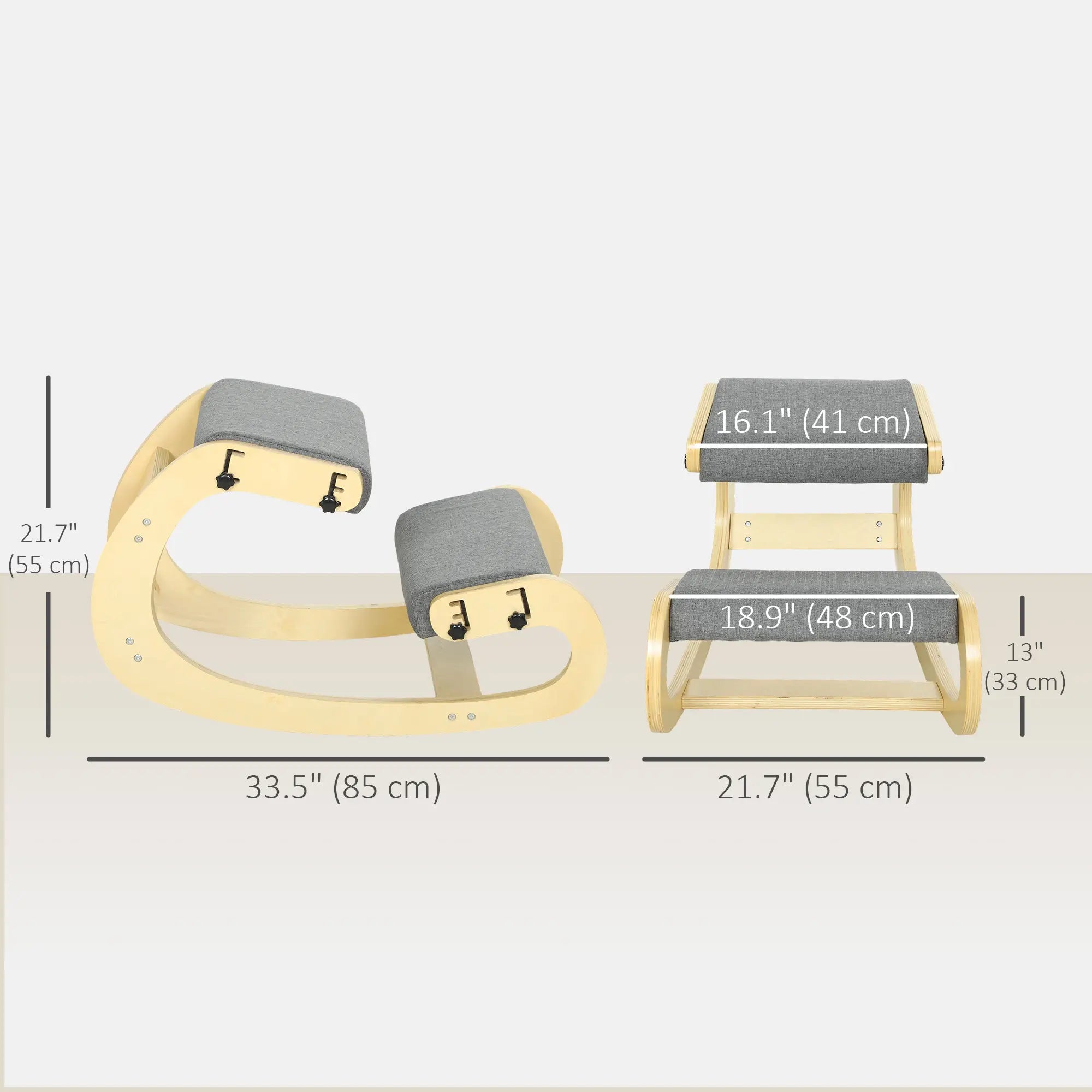 Ergonomic Kneeling Chair, Adjustable Rocking Wood Stool, Grey Office Chairs at Gallery Canada