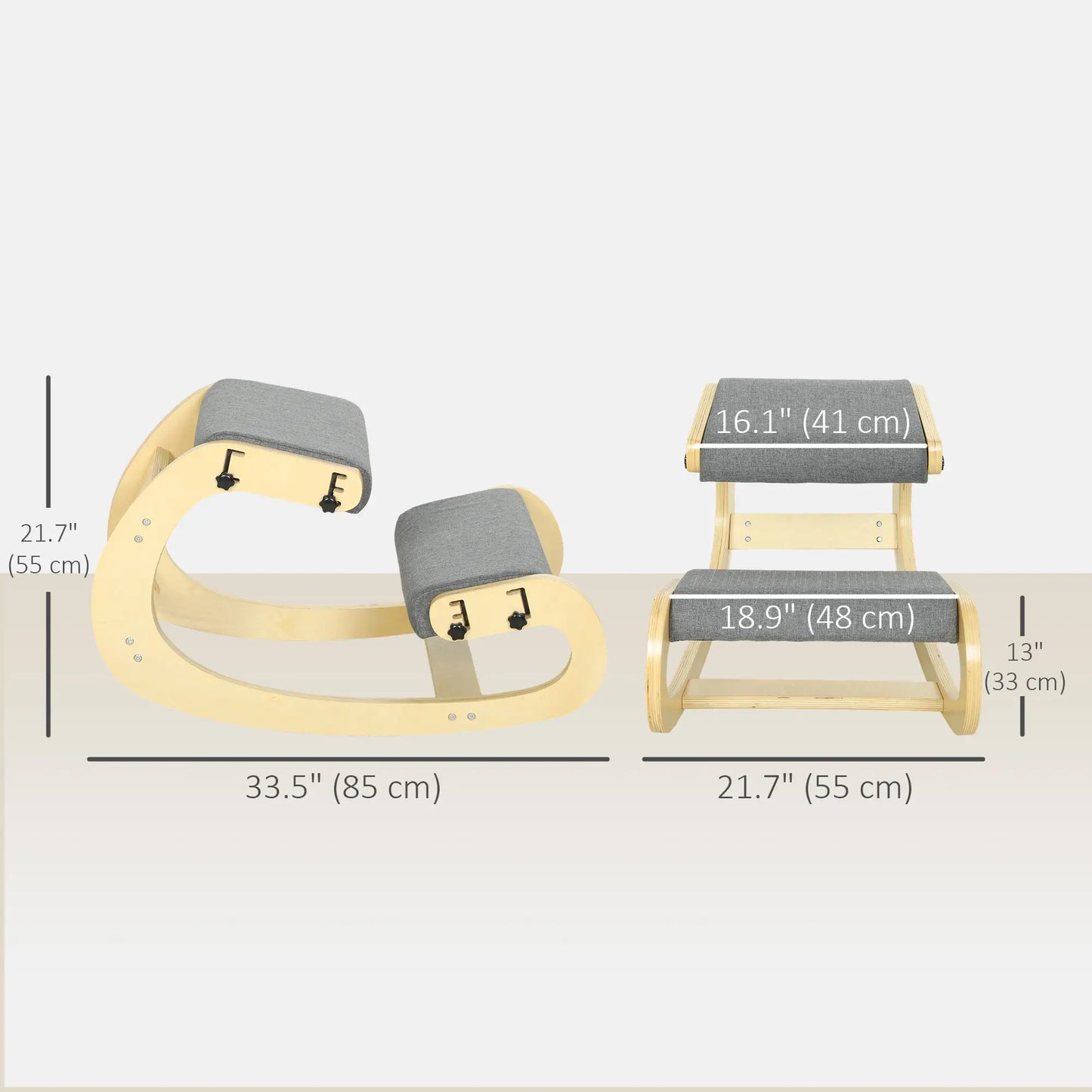 Ergonomic Kneeling Chair, Adjustable Rocking Wood Stool, Grey Office Chairs at Gallery Canada