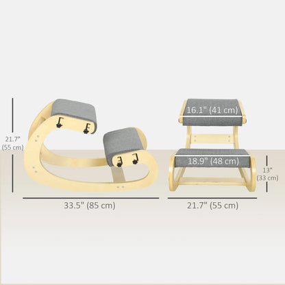 Ergonomic Kneeling Chair, Adjustable Rocking Wood Stool, Grey Office Chairs at Gallery Canada