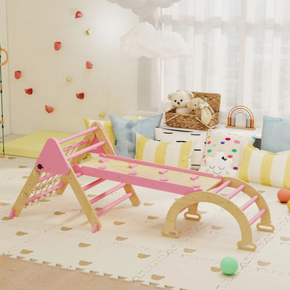 8-in-1 Pikler Triangle Set, Foldable Wooden Climbing Toys, Pink Kids Gym & Playmats at Gallery Canada