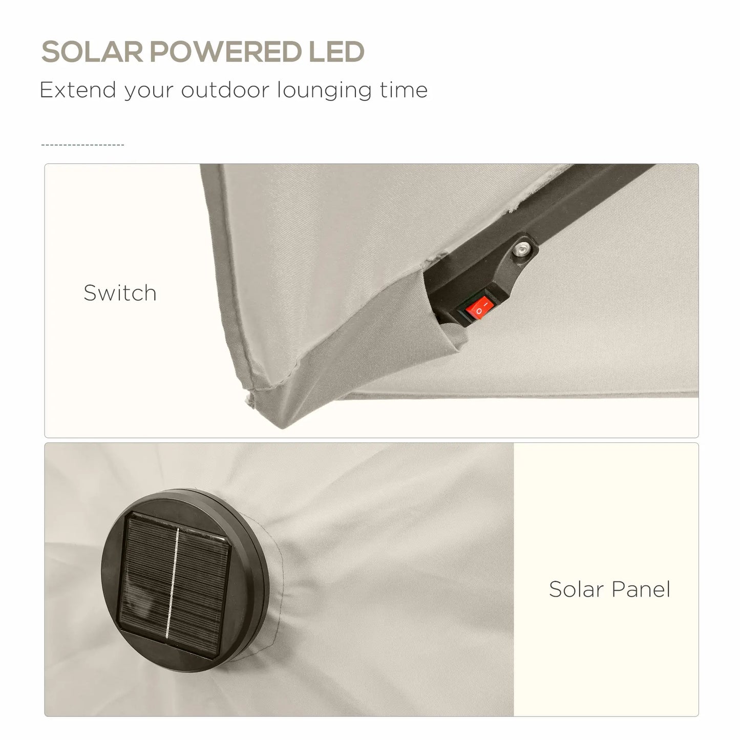 6' x 10' Rectangular Patio Umbrella, 22 LED Solar Lights, Tilt, Crank, Beige Sun Umbrellas at Gallery Canada