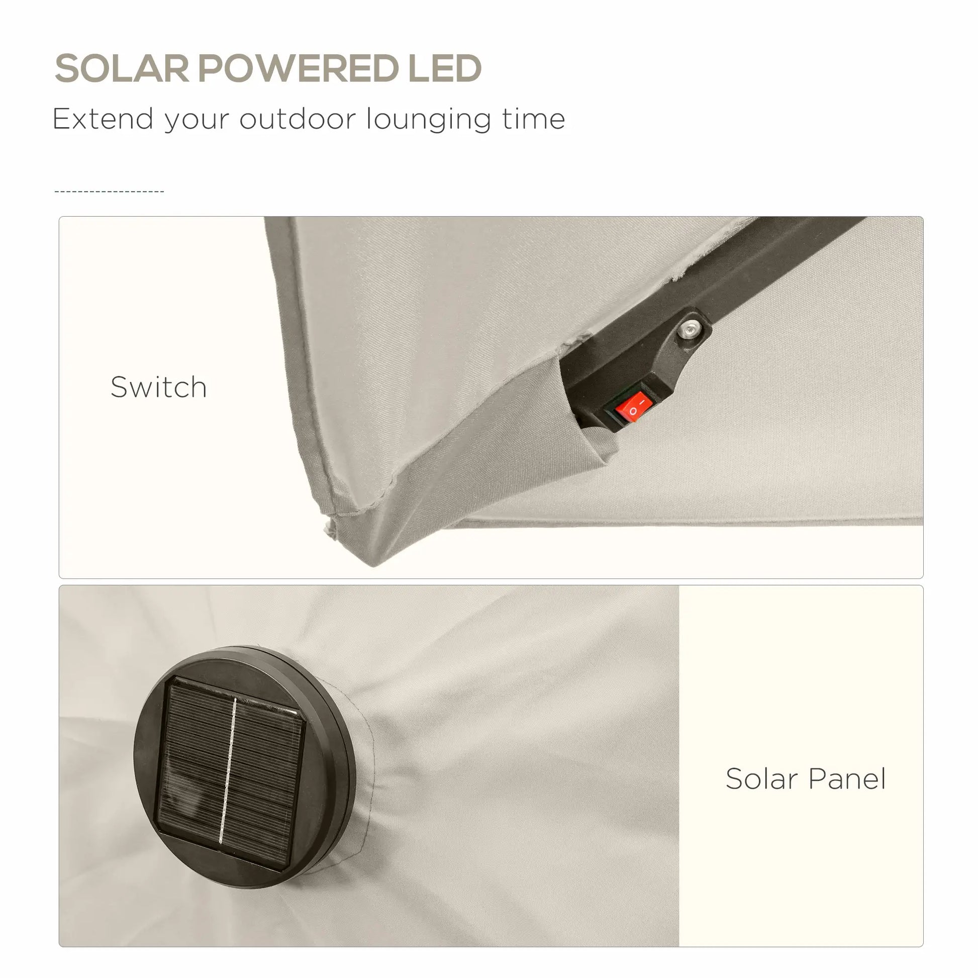 6' x 10' Rectangular Patio Umbrella, 22 LED Solar Lights, Tilt, Crank, Beige Sun Umbrellas at Gallery Canada