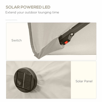 6' x 10' Rectangular Patio Umbrella, 22 LED Solar Lights, Tilt, Crank, Beige Sun Umbrellas at Gallery Canada