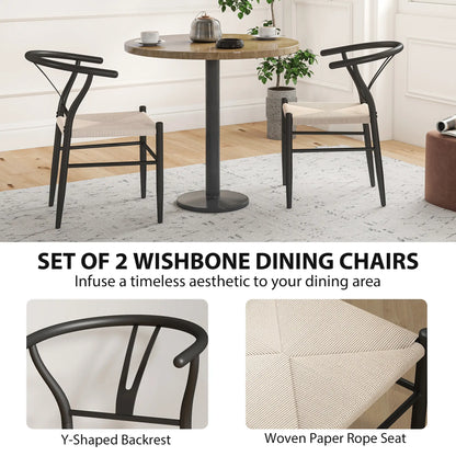 Set of 2 Weave Dining Chairs, Mid-Century Modern, Y-Shaped Backrest, Hemp Seat, Black Dining Chairs at Gallery Canada